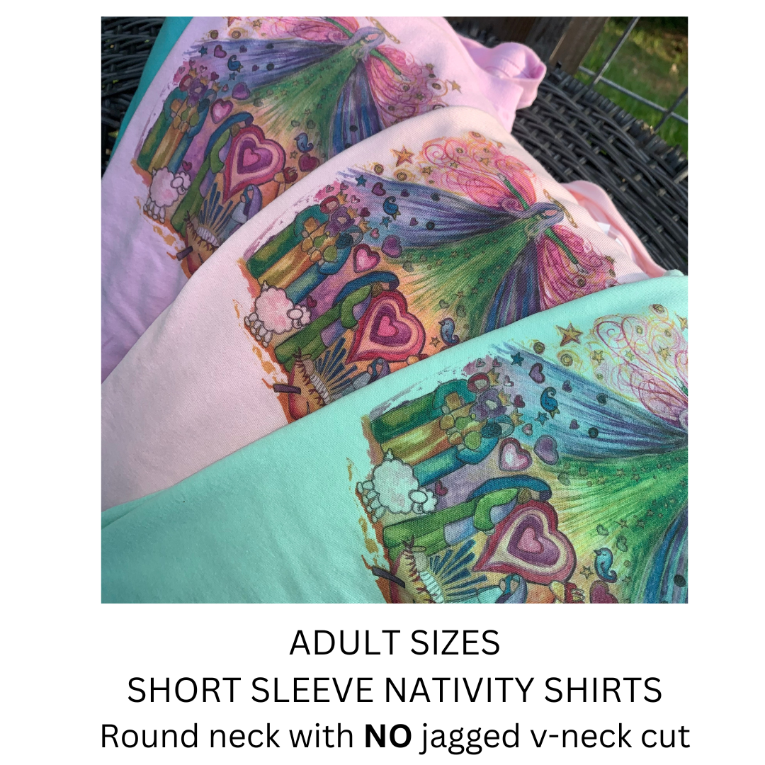 Nativity T-shirts, short sleeve, ADULT and YOUTH sizes with NO jagged cut neck Main Image